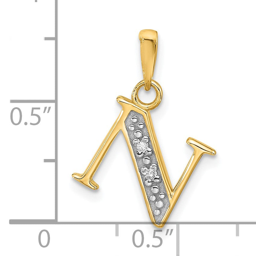 14K with Rhodium Diamond Letter N Initial Pendant