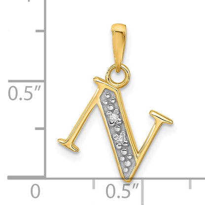 14K with Rhodium Diamond Letter N Initial Pendant