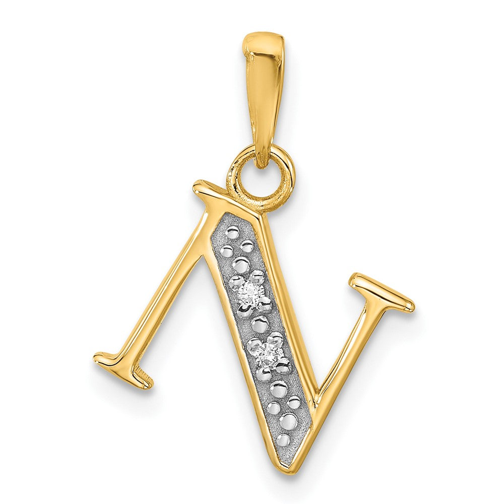 14K with Rhodium Diamond Letter N Initial Pendant