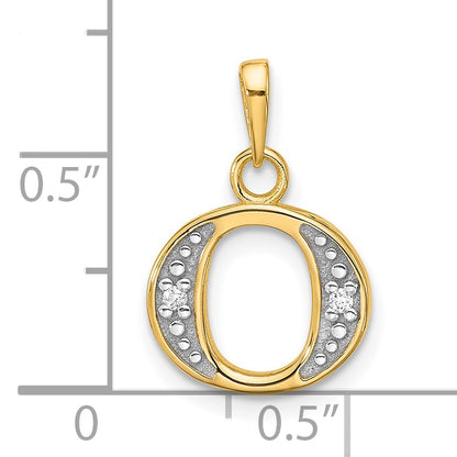 14K with Rhodium Diamond Letter O Initial Pendant
