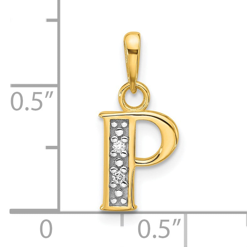 14K with Rhodium Diamond Letter P Initial Pendant