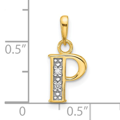 14K with Rhodium Diamond Letter P Initial Pendant