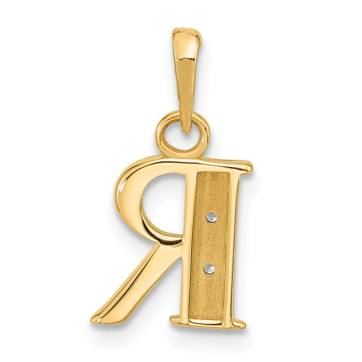 14K with Rhodium Diamond Letter R Initial Pendant