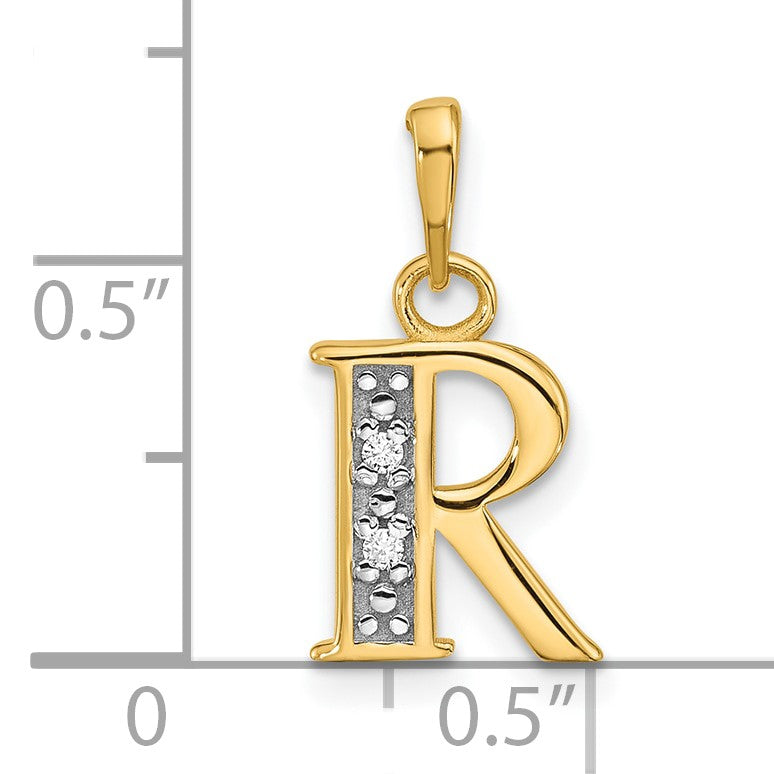 14K with Rhodium Diamond Letter R Initial Pendant