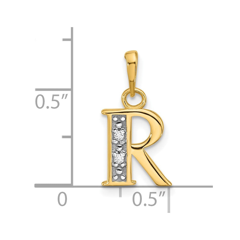 14K with Rhodium Diamond Letter R Initial Pendant