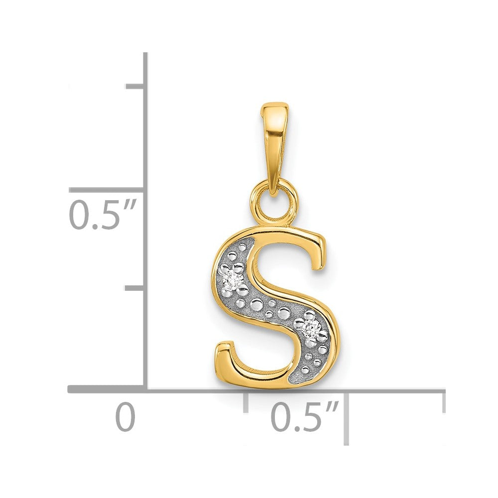 14K with Rhodium Diamond Letter S Initial Pendant