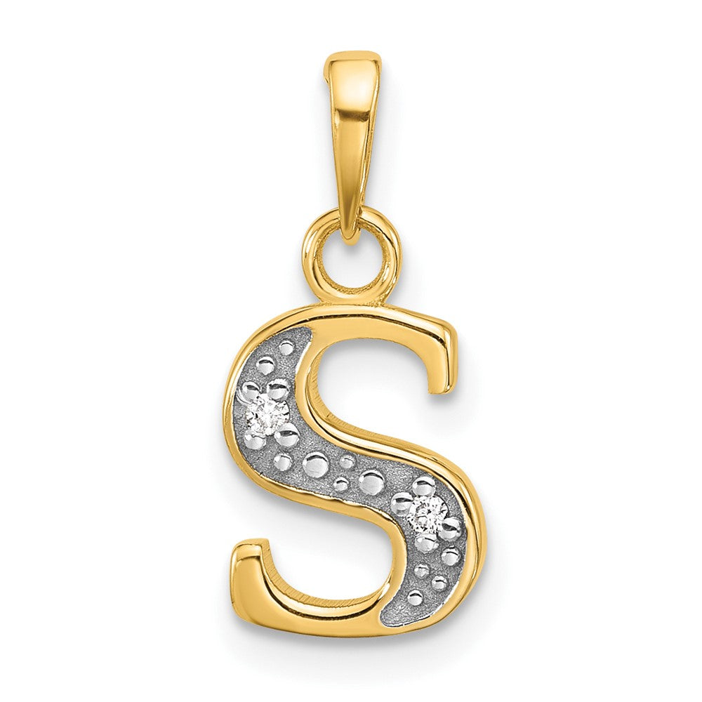 14K with Rhodium Diamond Letter S Initial Pendant