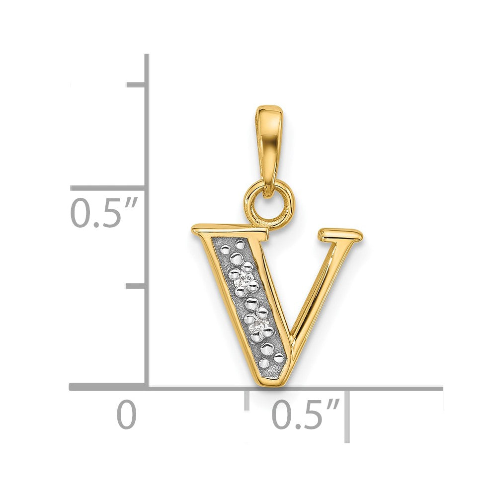 14K with Rhodium Diamond Letter V Initial Pendant