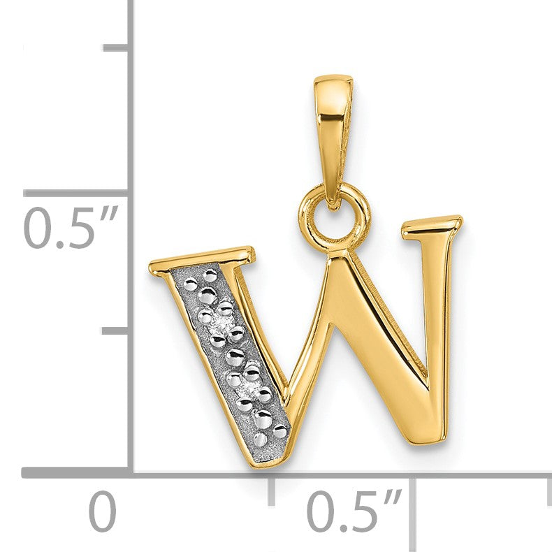 14K with Rhodium Diamond Letter W Initial Pendant