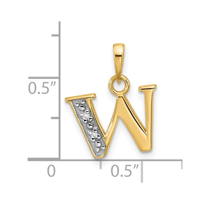 14K with Rhodium Diamond Letter W Initial Pendant