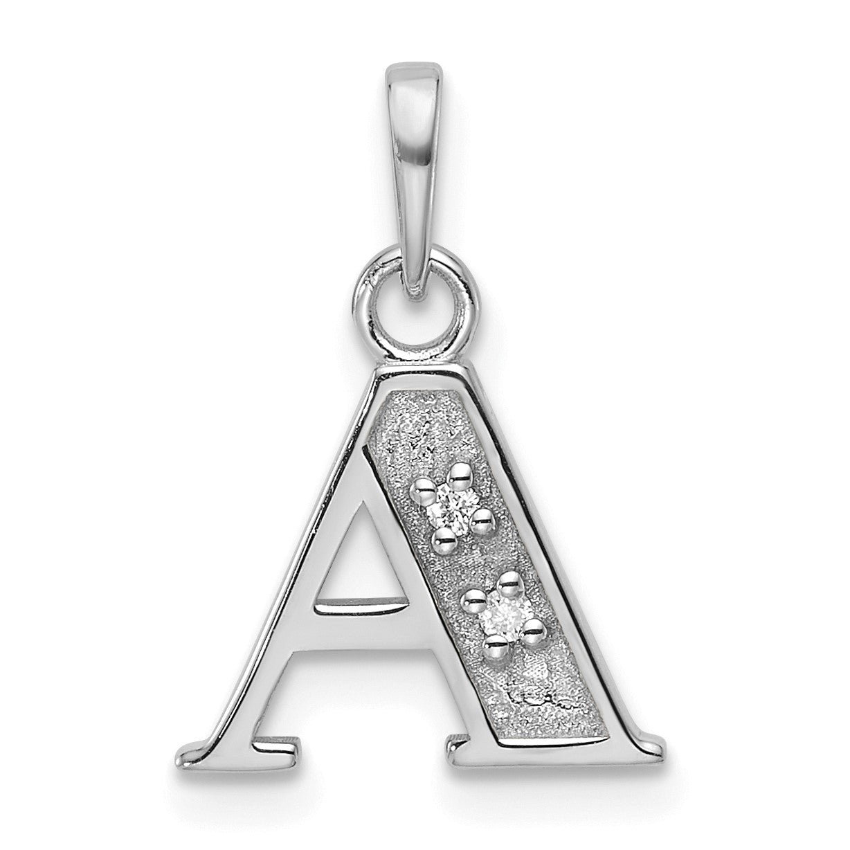 14K White Gold Diamond Letter A Initial Pendant