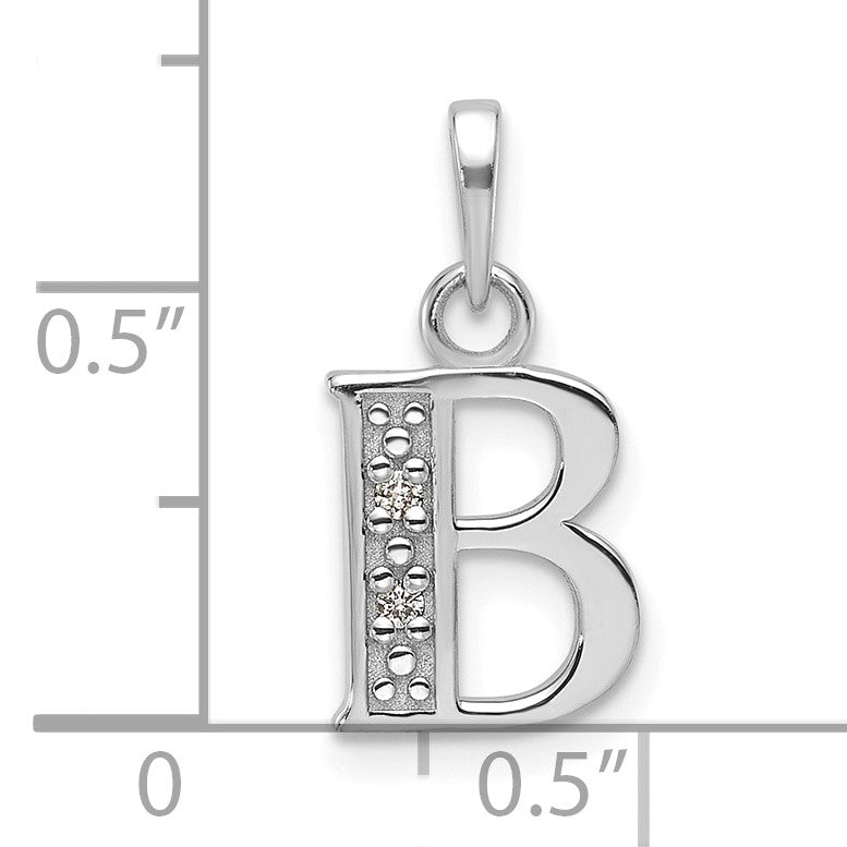 14K White Gold Diamond Letter B Initial Pendant