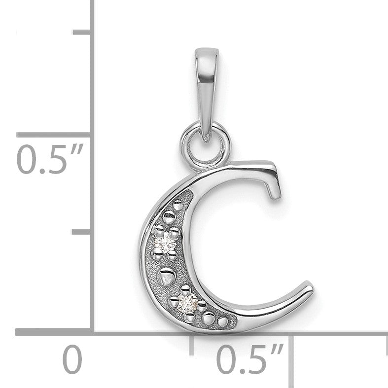 14K White Gold Diamond Letter C Initial Pendant