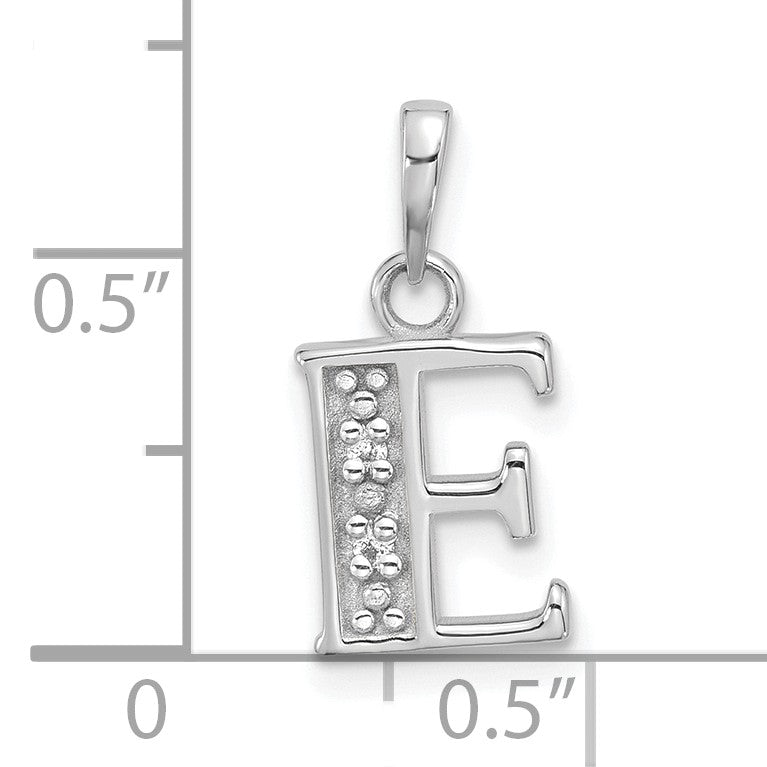 14K White Gold Diamond Letter E Initial Pendant