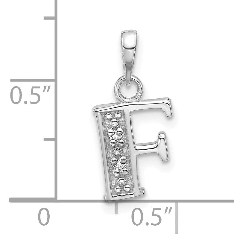 14K White Gold Diamond Letter F Initial Pendant