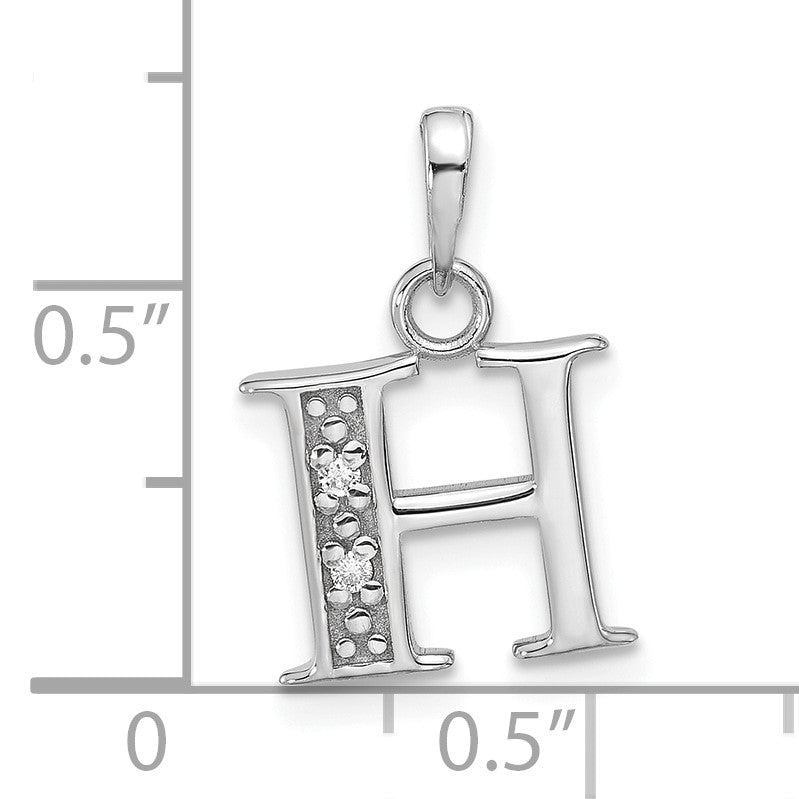 14K White Gold Diamond Letter H Initial Pendant