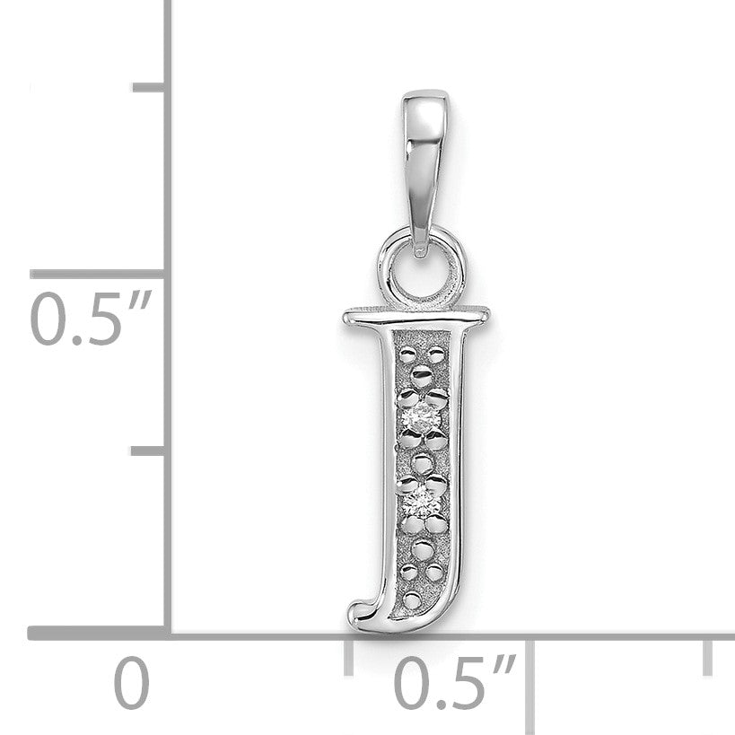 14K White Gold Diamond Letter J Initial Pendant