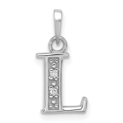 14K White Gold Diamond Letter L Initial Pendant
