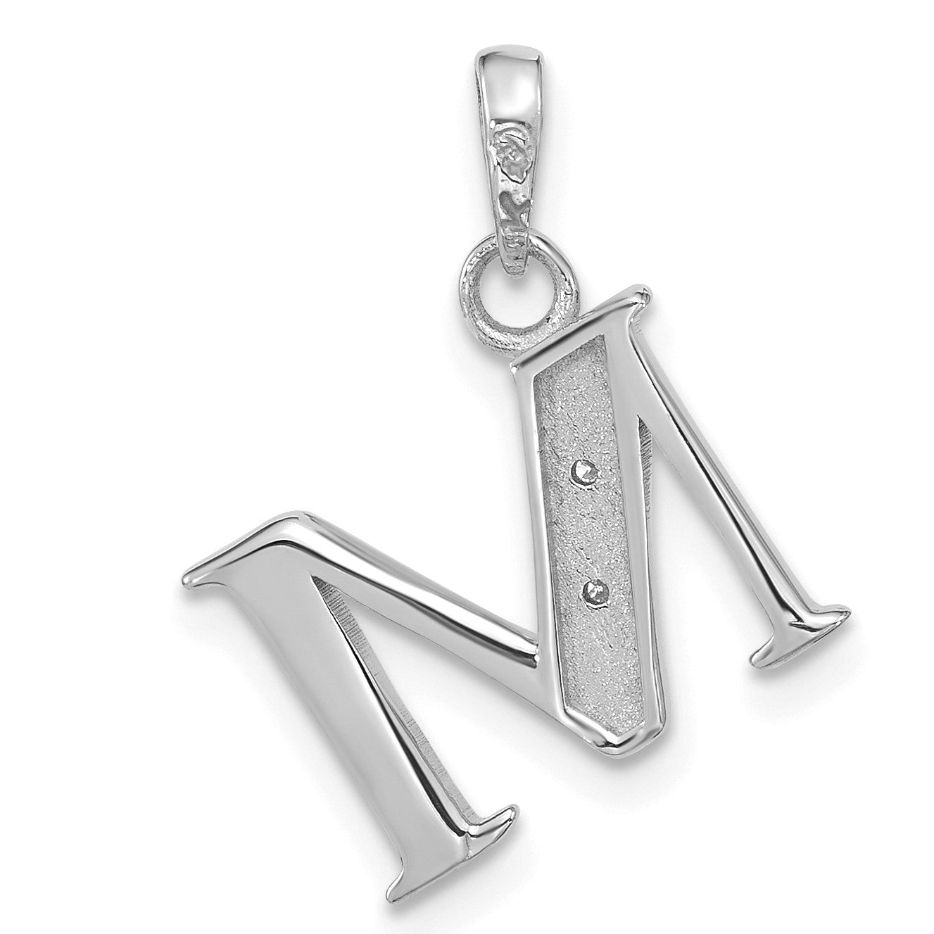 14K White Gold Diamond Letter M Initial Pendant