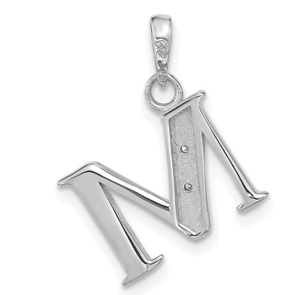 14K White Gold Diamond Letter M Initial Pendant