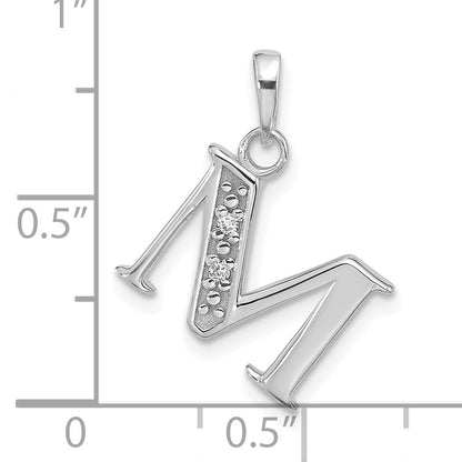 14K White Gold Diamond Letter M Initial Pendant