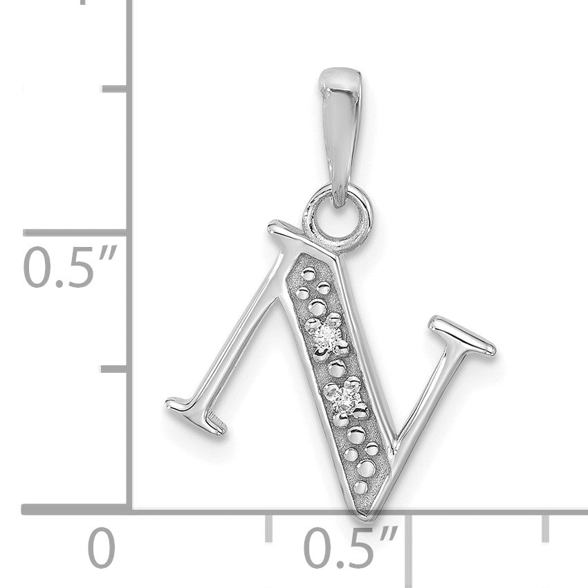 14K White Gold Diamond Letter N Initial Pendant