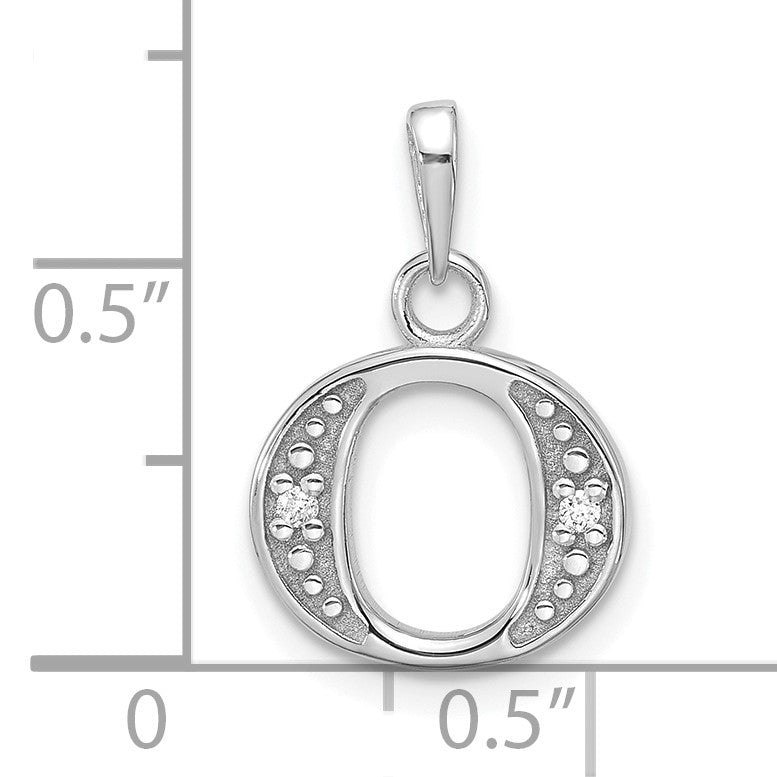 14K White Gold Diamond Letter O Initial Pendant