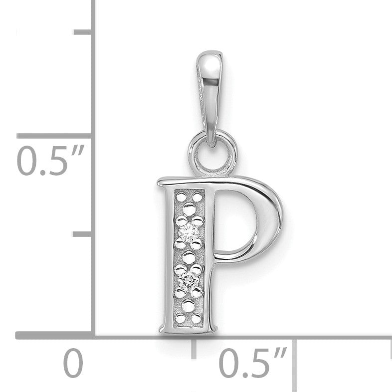 14K White Gold Diamond Letter P Initial Pendant