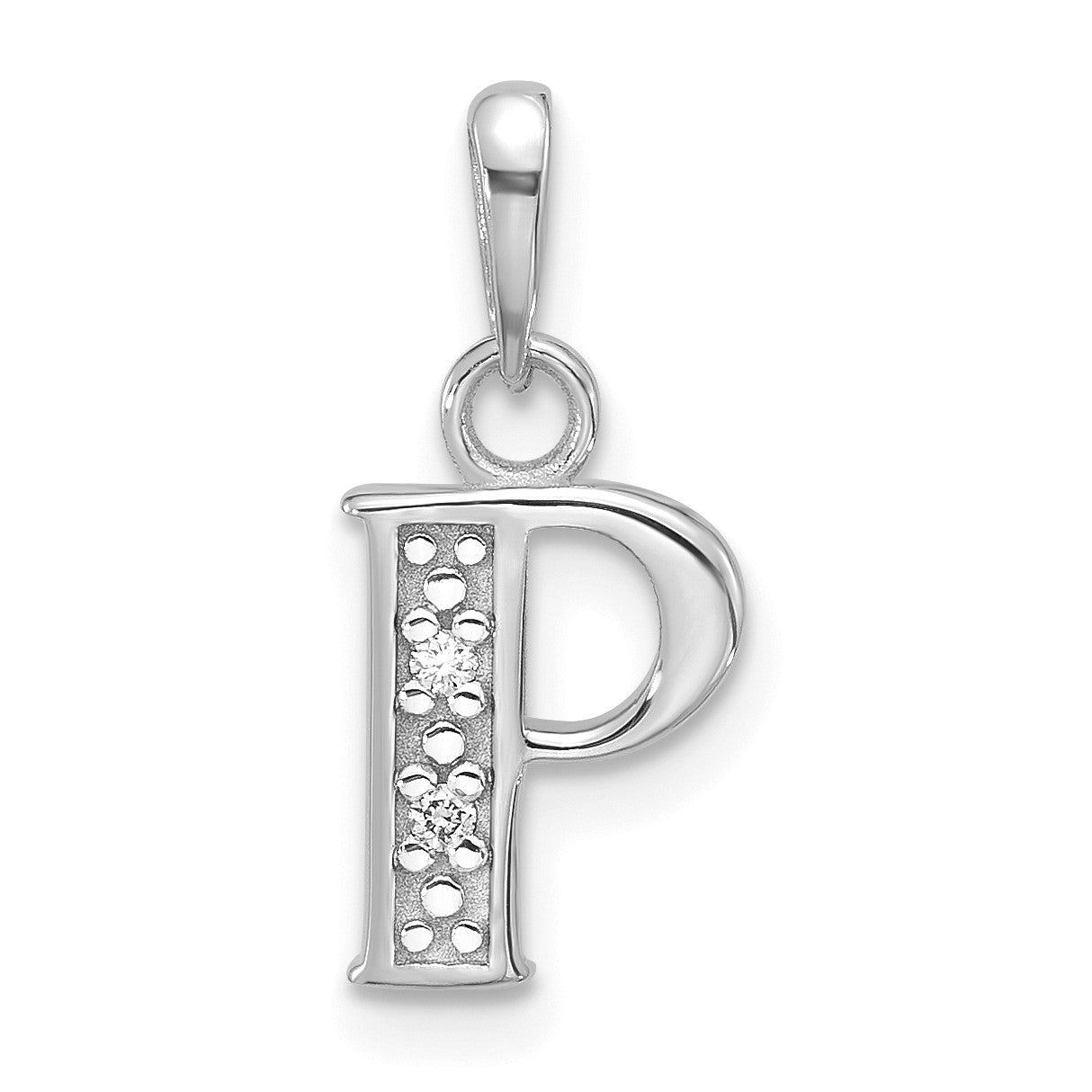 14K White Gold Diamond Letter P Initial Pendant
