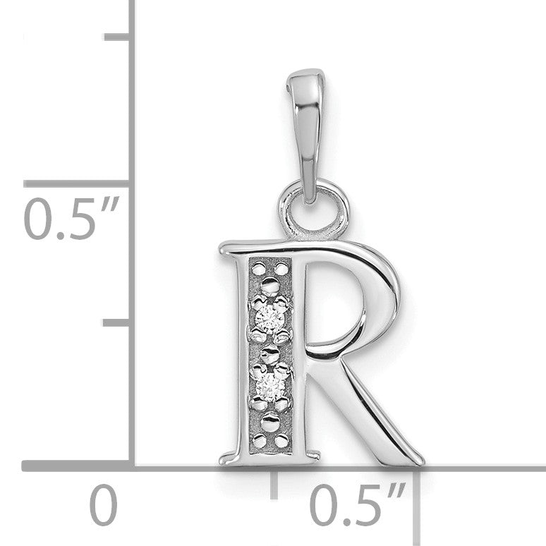 14K White Gold Diamond Letter R Initial Pendant