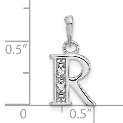 14K White Gold Diamond Letter R Initial Pendant