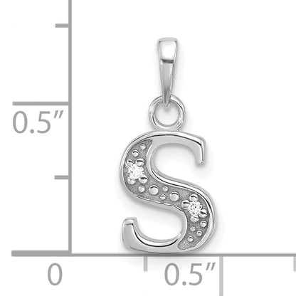 14K White Gold Diamond Letter S Initial Pendant