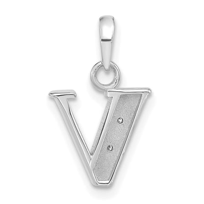 14K White Gold Diamond Letter V Initial Pendant