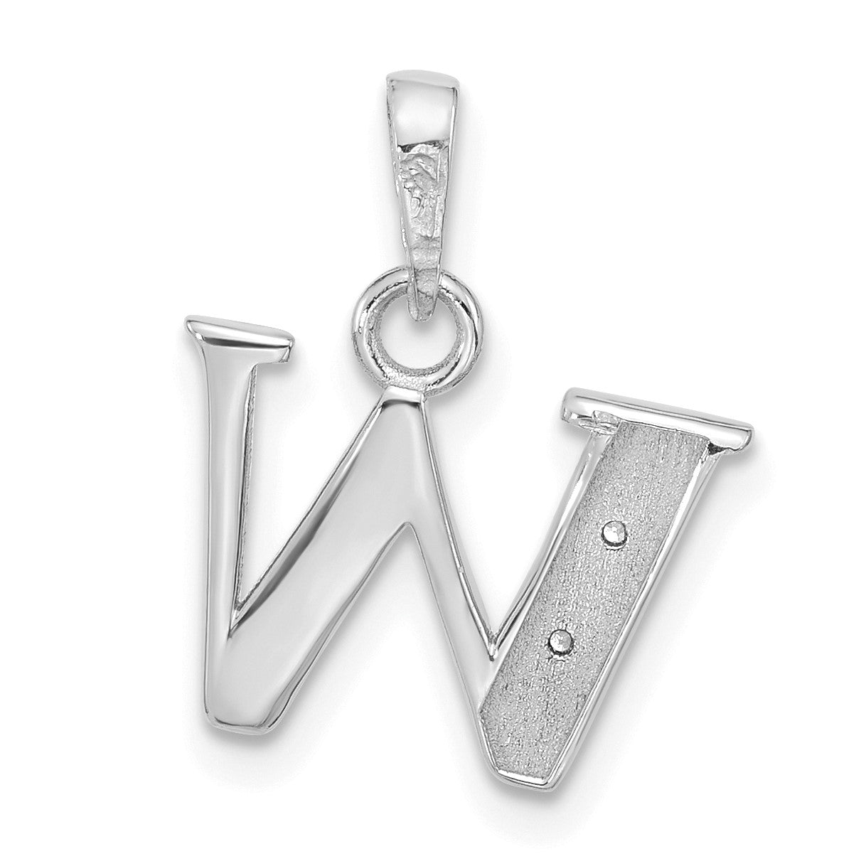 14K White Gold Diamond Letter W Initial Pendant