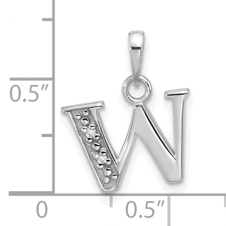14K White Gold Diamond Letter W Initial Pendant