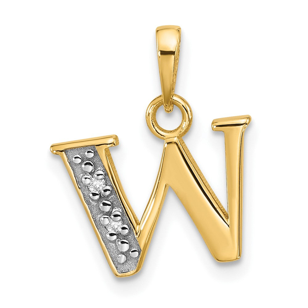 14K with Rhodium Diamond Letter W Initial Pendant