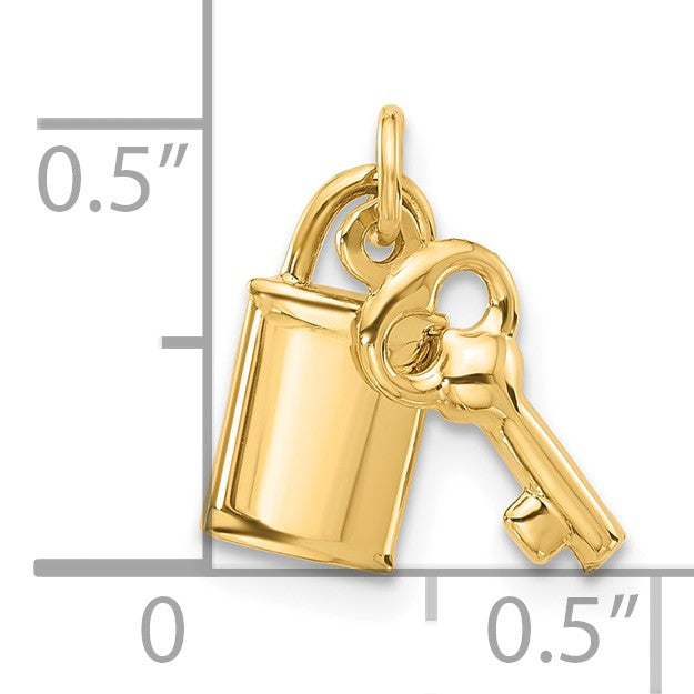 14K Polished Lock and Key Pendant