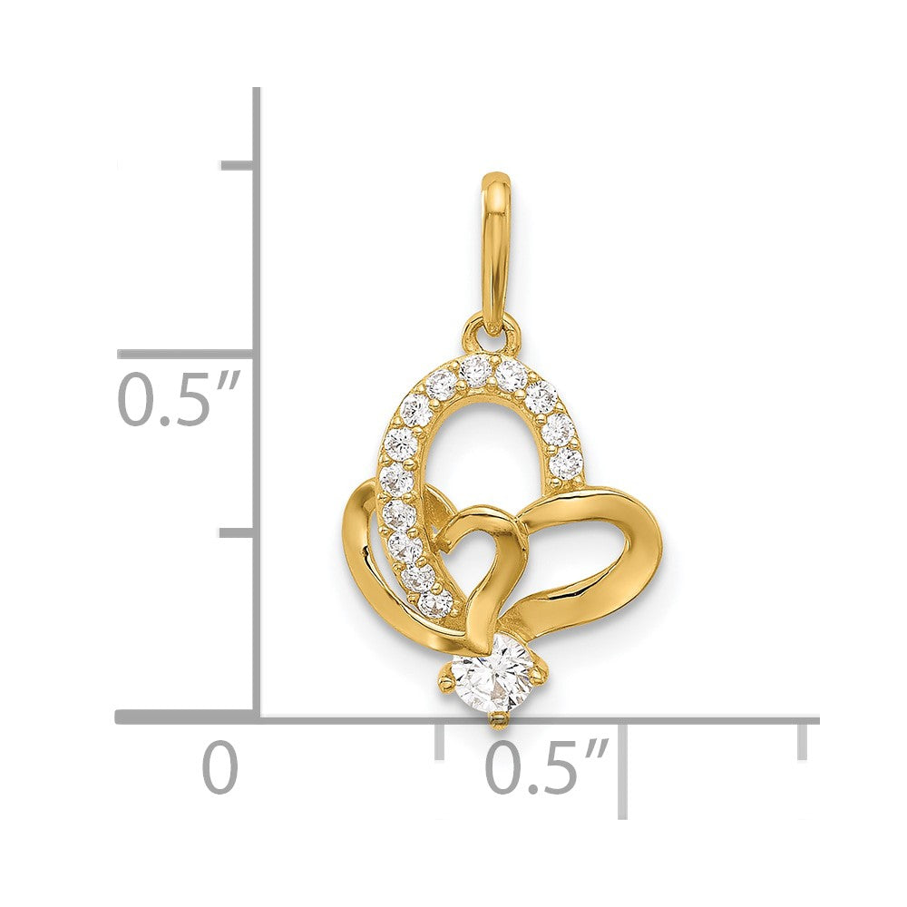 14k Polished CZ Double Heart Pendant