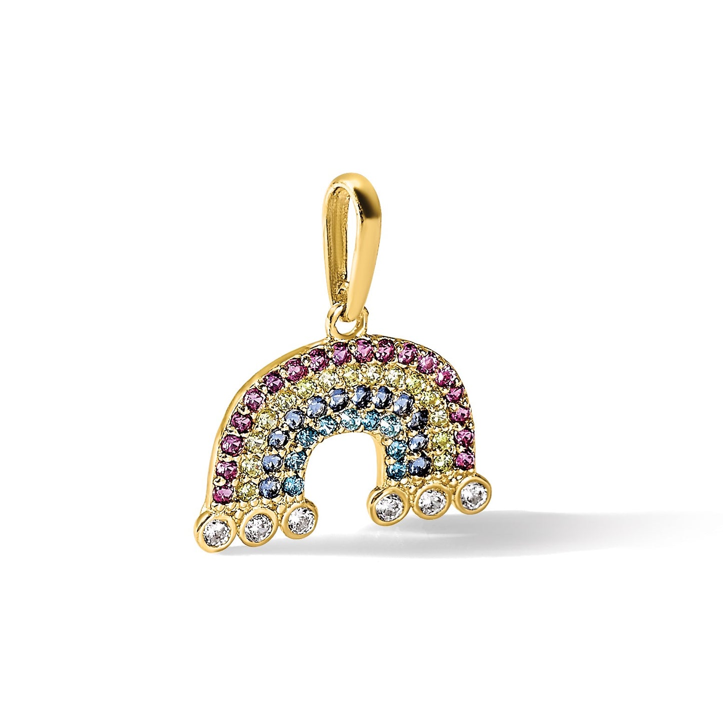 14k Polished CZ Rainbow and Clouds Pendant