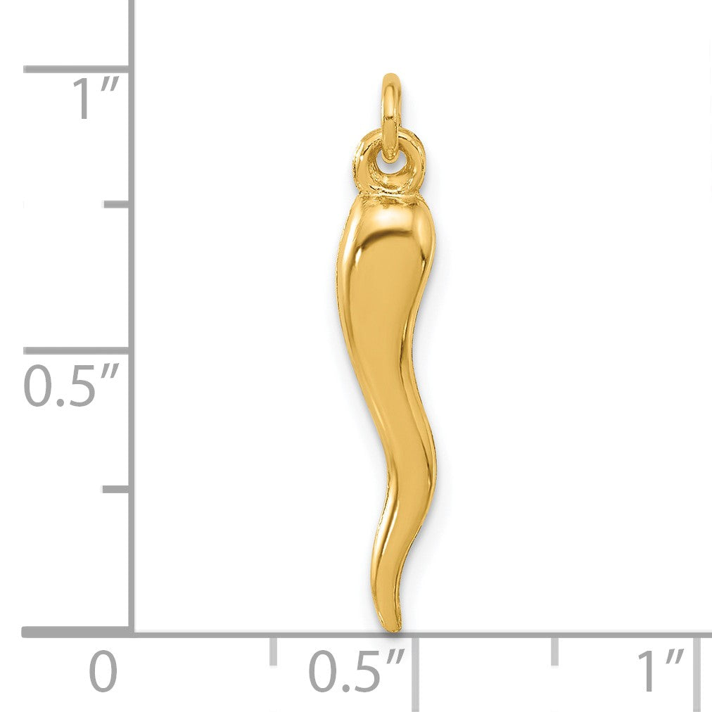 14k Polished 3-D Hollow Italian Horn Pendant