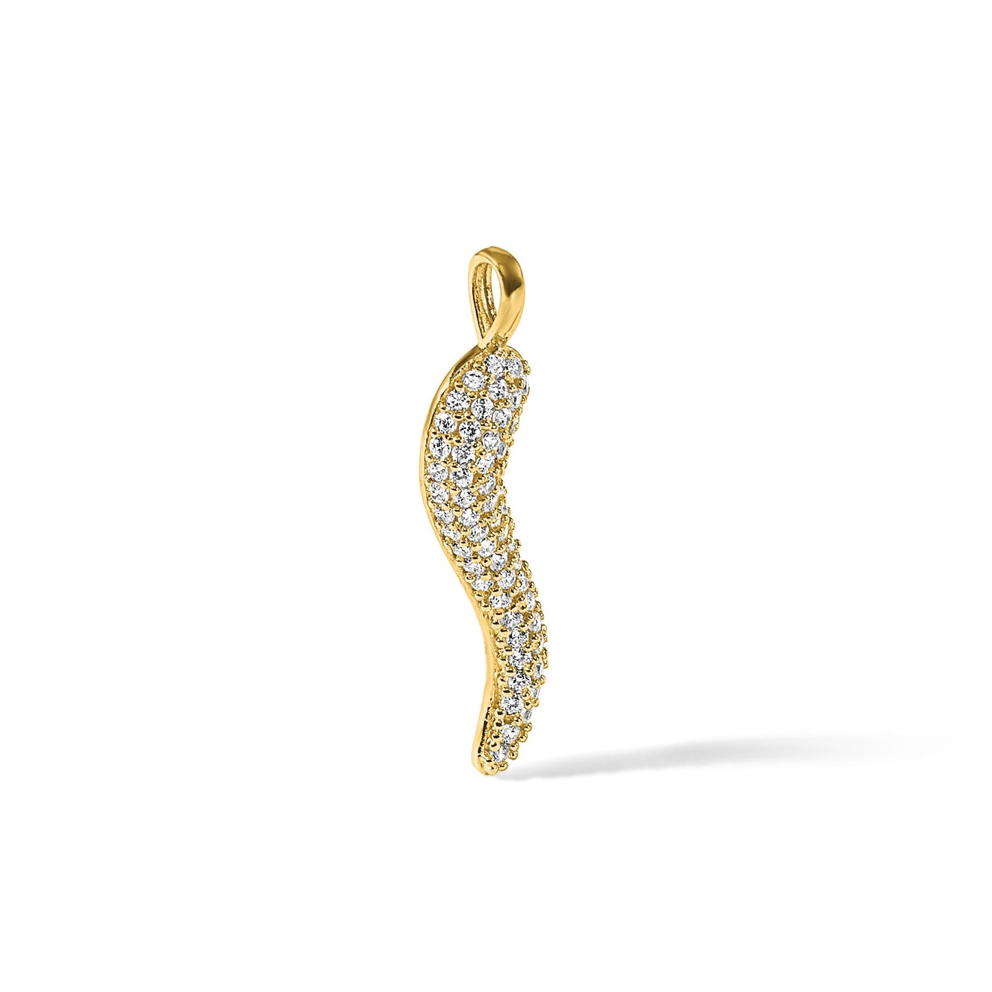 14k Polished CZ Large Italian Horn Pendant