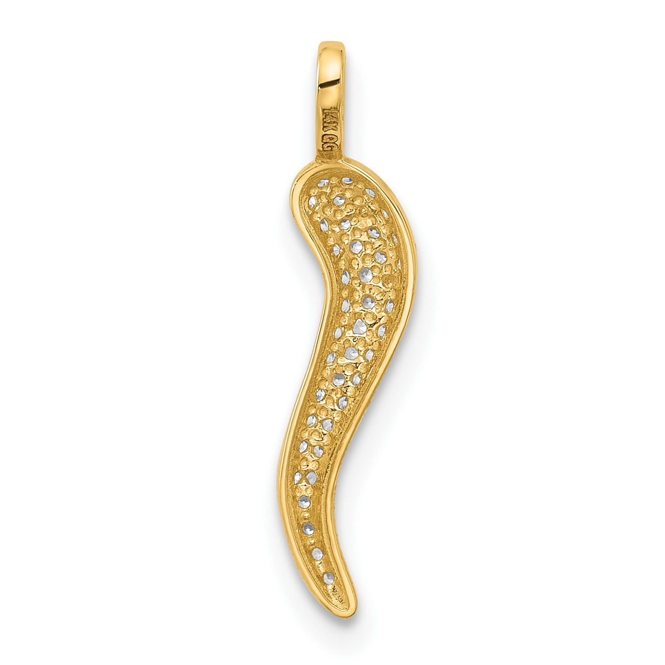 14k Polished CZ Small Italian Horn Pendant