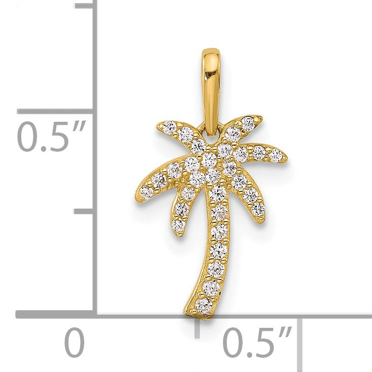 14K Polished CZ Palm Tree Pendant