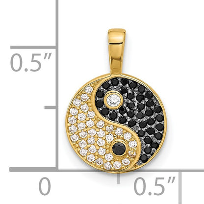 14k with Black Rhodium Black and Clear CZ Yin and Yang Pendant