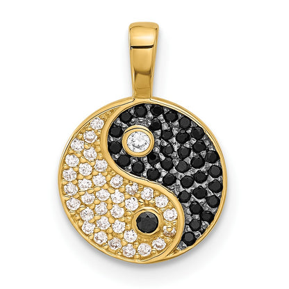 14k with Black Rhodium Black and Clear CZ Yin and Yang Pendant