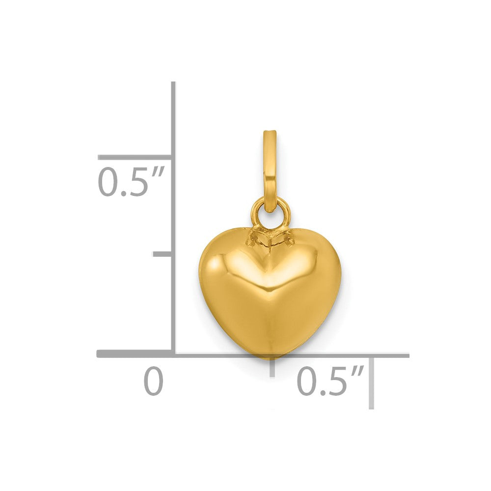 14k Polished 3D Heart Charm Pendant