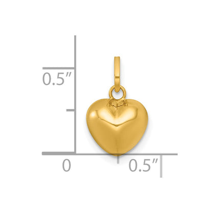 14k Polished 3D Heart Charm Pendant