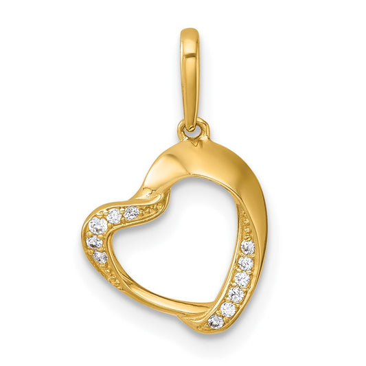 14k Polished CZ Fancy Open Heart Pendant