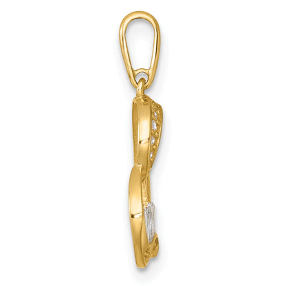 14k and Rhodium Polished White CZ Sideways Open Heart MOM Pendant