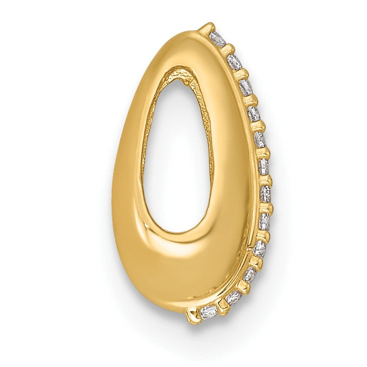 14k Polished CZ Domed Teardrop Chain Slide Pendant